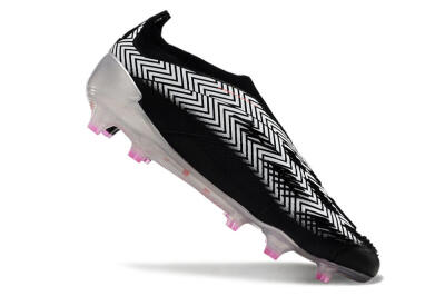 Men's Adidas Predator+ 24 Elite Laceless FG Firm Ground Low-Tops Football Boots - White/Black/Silver
