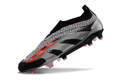 Men's Adidas Predator+ 24 Elite Laceless FG Firm Ground Low-Tops Football Boots - White/Black/Silver
