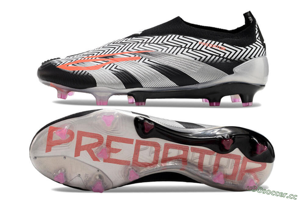 Men's Adidas Predator+ 24 Elite Laceless FG Firm Ground Low-Tops Football Boots - White/Black/Silver 1