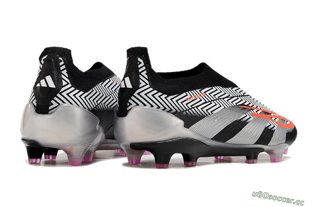 Men's Adidas Predator+ 24 Elite Laceless FG Firm Ground Low-Tops Football Boots - White/Black/Silver 6