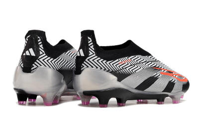 Men's Adidas Predator+ 24 Elite Laceless FG Firm Ground Low-Tops Football Boots - White/Black/Silver