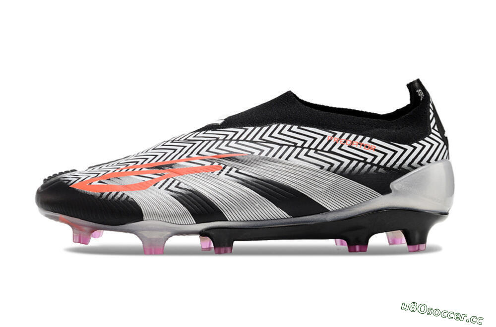 Men's Adidas Predator+ 24 Elite Laceless FG Firm Ground Low-Tops Football Boots - White/Black/Silver 0