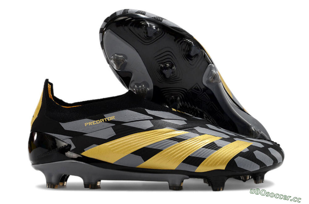 Men's Adidas Predator+ 24 Elite Laceless FG Firm Ground Low-Tops Football Boots - Grey/Black/Gold 2