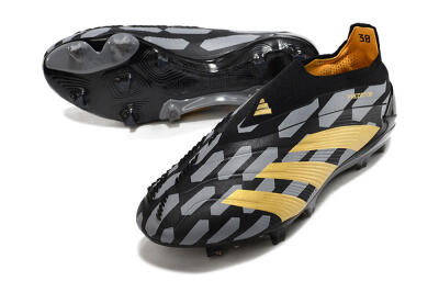 Men's Adidas Predator+ 24 Elite Laceless FG Firm Ground Low-Tops Football Boots - Grey/Black/Gold