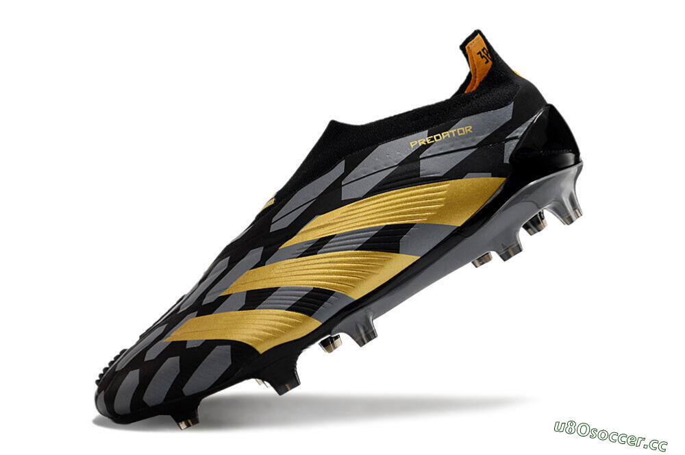 Men's Adidas Predator+ 24 Elite Laceless FG Firm Ground Low-Tops Football Boots - Grey/Black/Gold 5