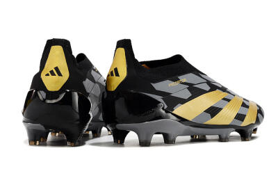 Men's Adidas Predator+ 24 Elite Laceless FG Firm Ground Low-Tops Football Boots - Grey/Black/Gold