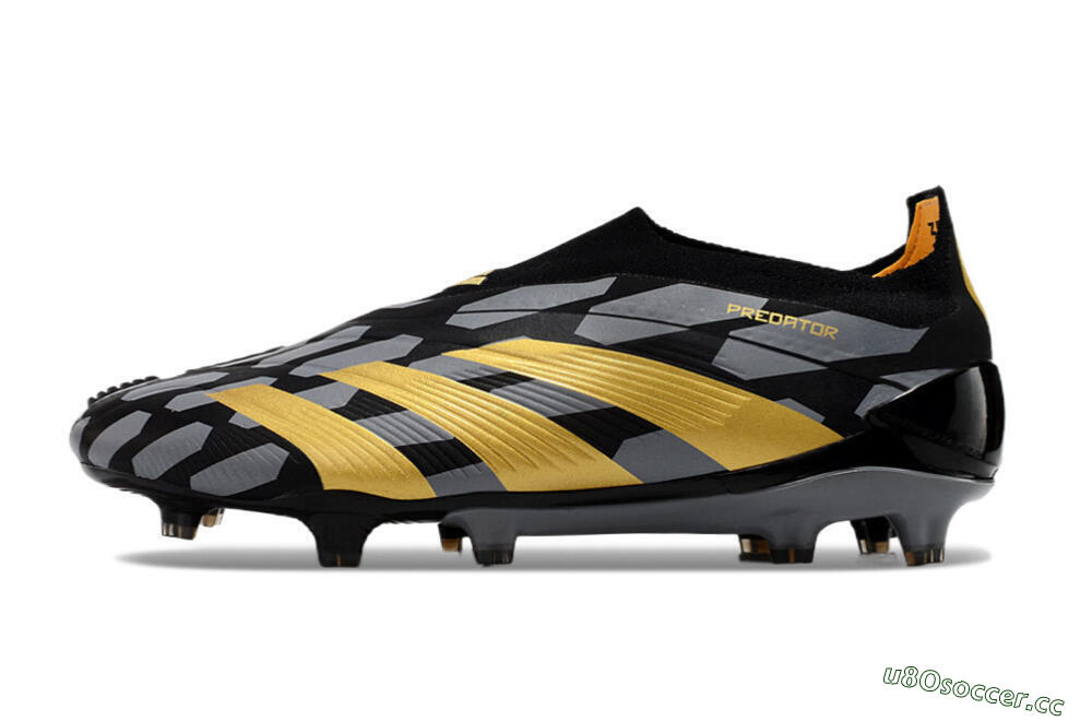 Men's Adidas Predator+ 24 Elite Laceless FG Firm Ground Low-Tops Football Boots - Grey/Black/Gold 0
