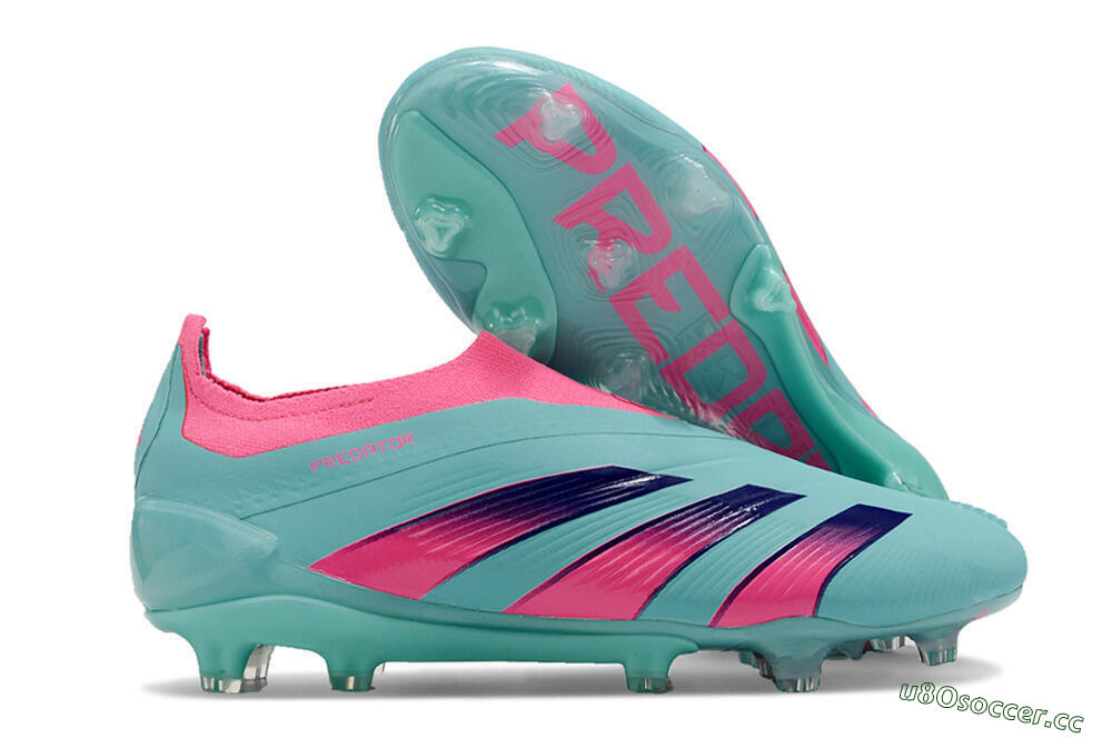 Men's Adidas Predator+ 24 Elite Laceless FG Firm Ground Low-Tops Football Boots - Jade/Pink/Purple 2