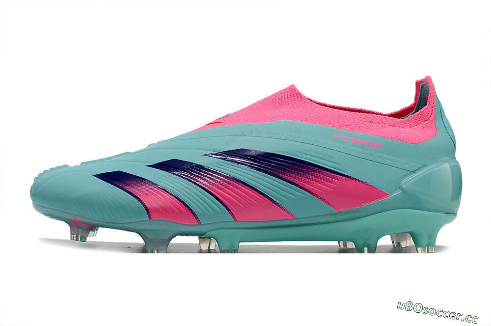 Men's Adidas Predator+ 24 Elite Laceless FG Firm Ground Low-Tops Football Boots - Jade/Pink/Purple 0