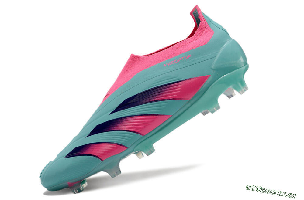 Men's Adidas Predator+ 24 Elite Laceless FG Firm Ground Low-Tops Football Boots - Jade/Pink/Purple 5