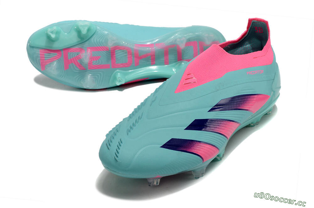 Men's Adidas Predator+ 24 Elite Laceless FG Firm Ground Low-Tops Football Boots - Jade/Pink/Purple 3