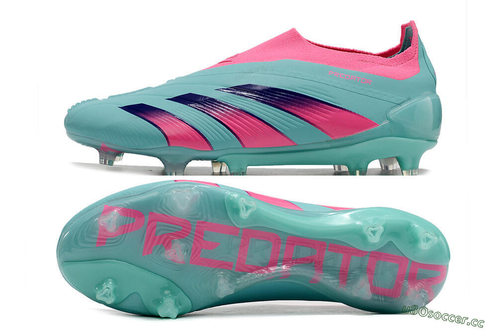 Men's Adidas Predator+ 24 Elite Laceless FG Firm Ground Low-Tops Football Boots - Jade/Pink/Purple 1