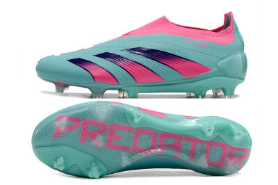 Men's Adidas Predator+ 24 Elite Laceless FG Firm Ground Low-Tops Football Boots - Jade/Pink/Purple