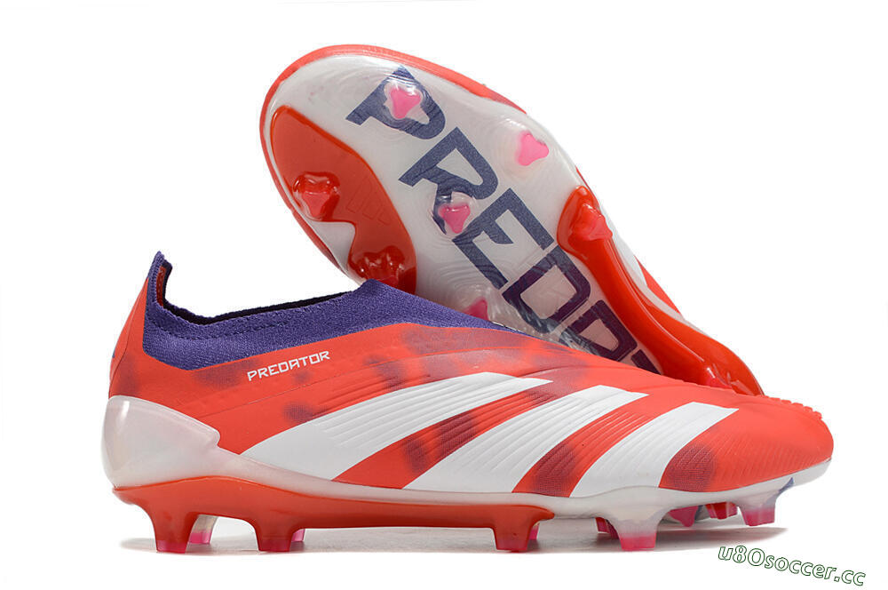 Men's Adidas Predator+ 24 Elite Laceless FG Firm Ground Low-Tops Football Boots - Red/White/Purple 2