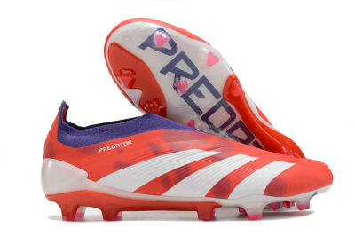Men's Adidas Predator+ 24 Elite Laceless FG Firm Ground Low-Tops Football Boots - Red/White/Purple
