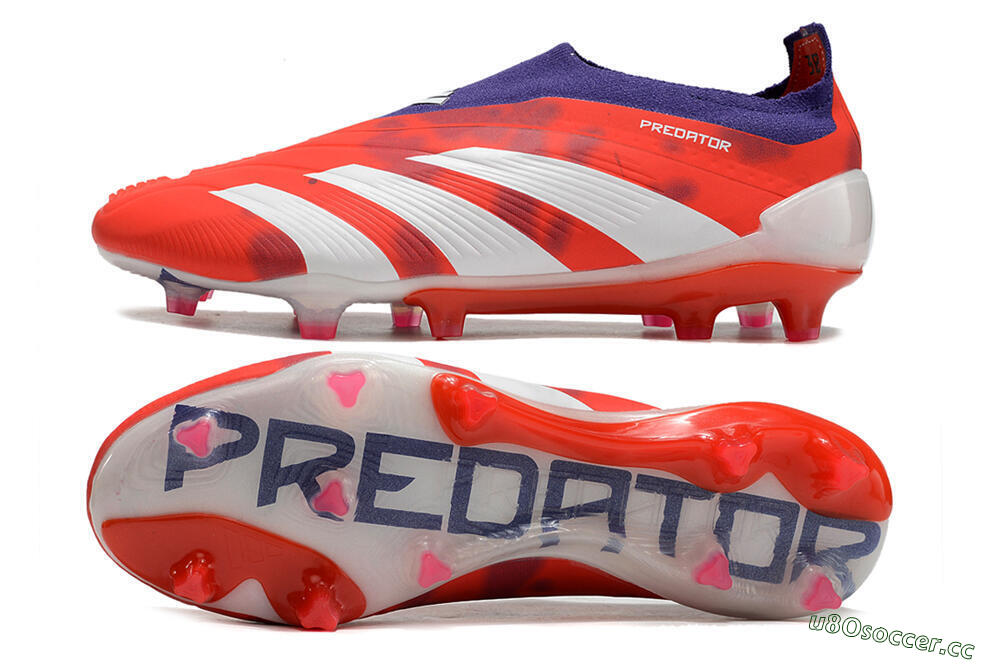 Men's Adidas Predator+ 24 Elite Laceless FG Firm Ground Low-Tops Football Boots - Red/White/Purple 1