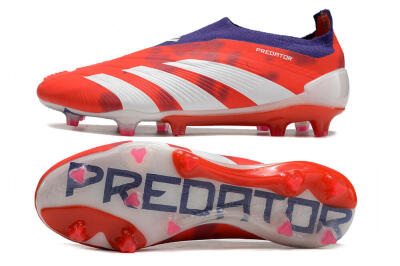 Men's Adidas Predator+ 24 Elite Laceless FG Firm Ground Low-Tops Football Boots - Red/White/Purple