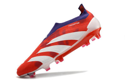 Men's Adidas Predator+ 24 Elite Laceless FG Firm Ground Low-Tops Football Boots - Red/White/Purple