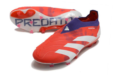 Men's Adidas Predator+ 24 Elite Laceless FG Firm Ground Low-Tops Football Boots - Red/White/Purple