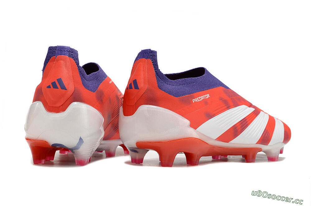 Men's Adidas Predator+ 24 Elite Laceless FG Firm Ground Low-Tops Football Boots - Red/White/Purple 6