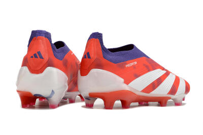 Men's Adidas Predator+ 24 Elite Laceless FG Firm Ground Low-Tops Football Boots - Red/White/Purple