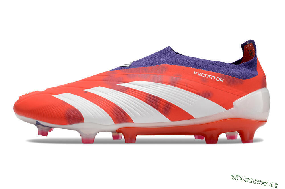 Men's Adidas Predator+ 24 Elite Laceless FG Firm Ground Low-Tops Football Boots - Red/White/Purple 0