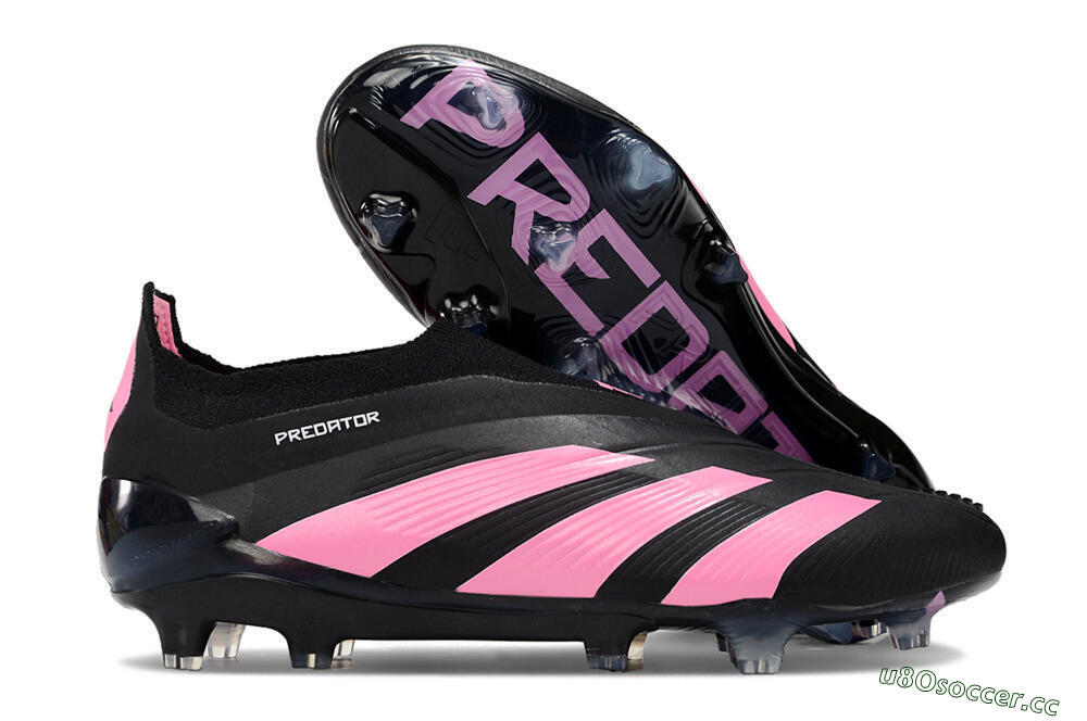 Men's Adidas Predator+ 24 Elite Laceless FG Firm Ground Low-Tops Football Boots - Black/Pink 2