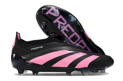 Men's Adidas Predator+ 24 Elite Laceless FG Firm Ground Low-Tops Football Boots - Black/Pink