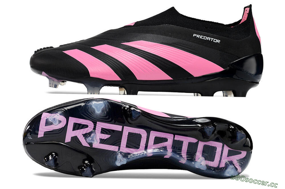 Men's Adidas Predator+ 24 Elite Laceless FG Firm Ground Low-Tops Football Boots - Black/Pink 1