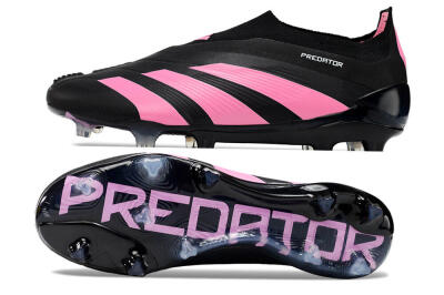 Men's Adidas Predator+ 24 Elite Laceless FG Firm Ground Low-Tops Football Boots - Black/Pink