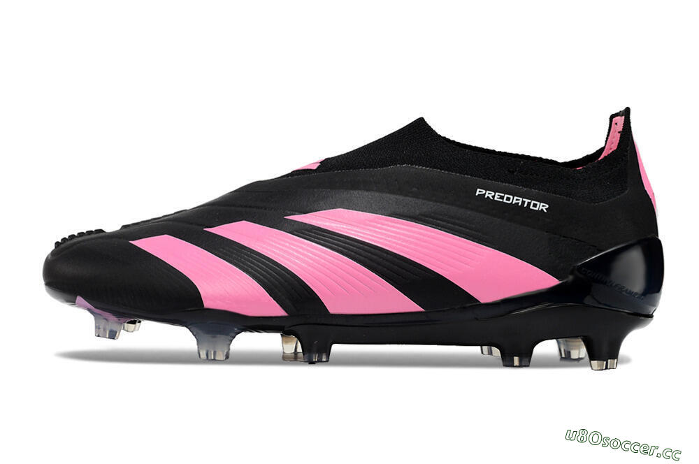 Men's Adidas Predator+ 24 Elite Laceless FG Firm Ground Low-Tops Football Boots - Black/Pink 0