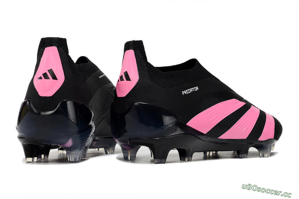 Men's Adidas Predator+ 24 Elite Laceless FG Firm Ground Low-Tops Football Boots - Black/Pink 6
