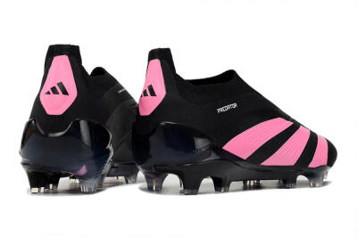 Men's Adidas Predator+ 24 Elite Laceless FG Firm Ground Low-Tops Football Boots - Black/Pink