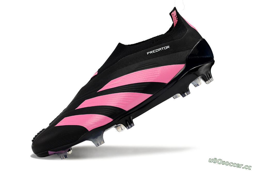 Men's Adidas Predator+ 24 Elite Laceless FG Firm Ground Low-Tops Football Boots - Black/Pink 5