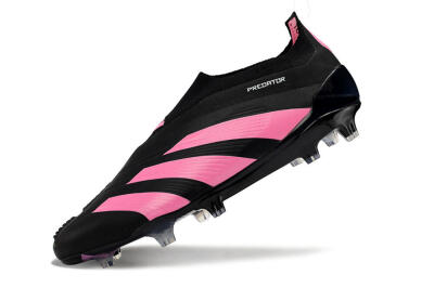 Men's Adidas Predator+ 24 Elite Laceless FG Firm Ground Low-Tops Football Boots - Black/Pink