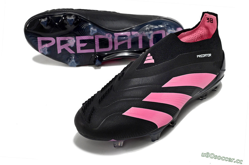 Men's Adidas Predator+ 24 Elite Laceless FG Firm Ground Low-Tops Football Boots - Black/Pink 3