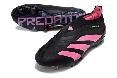 Men's Adidas Predator+ 24 Elite Laceless FG Firm Ground Low-Tops Football Boots - Black/Pink