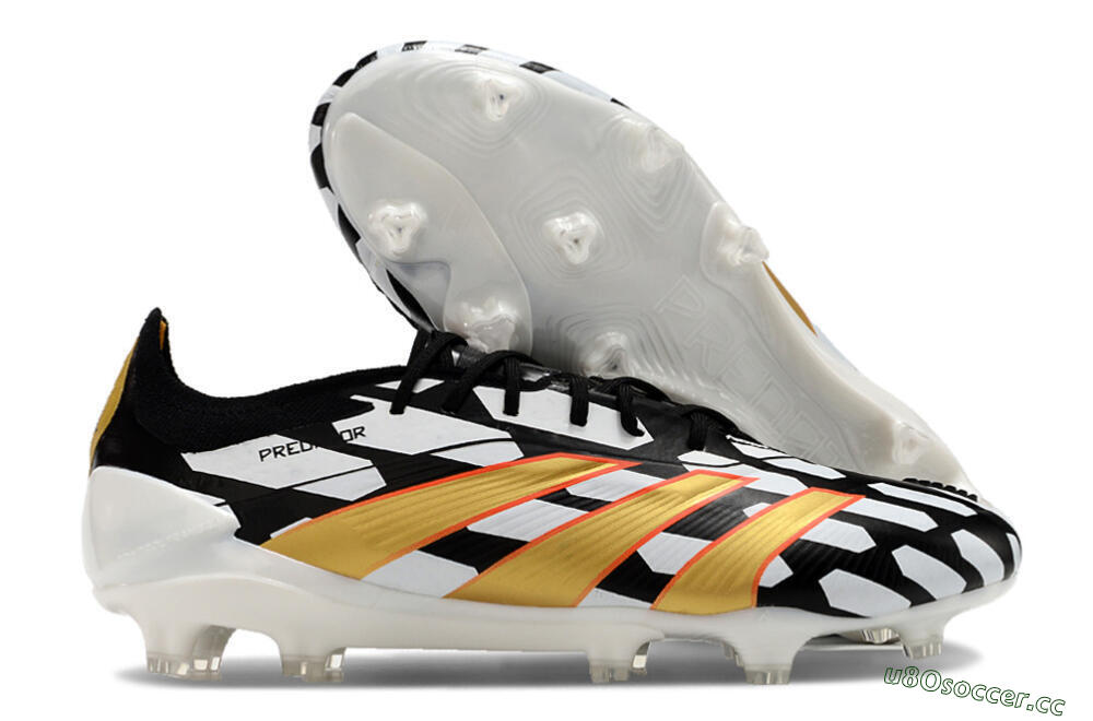 Men's Adidas Predator 24 Elite FG Firm Ground Low-Tops Football Boots - White/Black/Gold 2