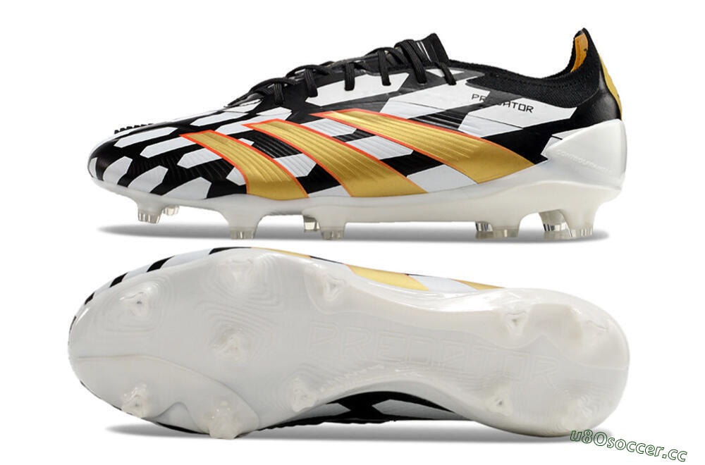 Men's Adidas Predator 24 Elite FG Firm Ground Low-Tops Football Boots - White/Black/Gold 1