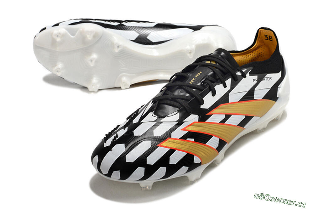 Men's Adidas Predator 24 Elite FG Firm Ground Low-Tops Football Boots - White/Black/Gold 3