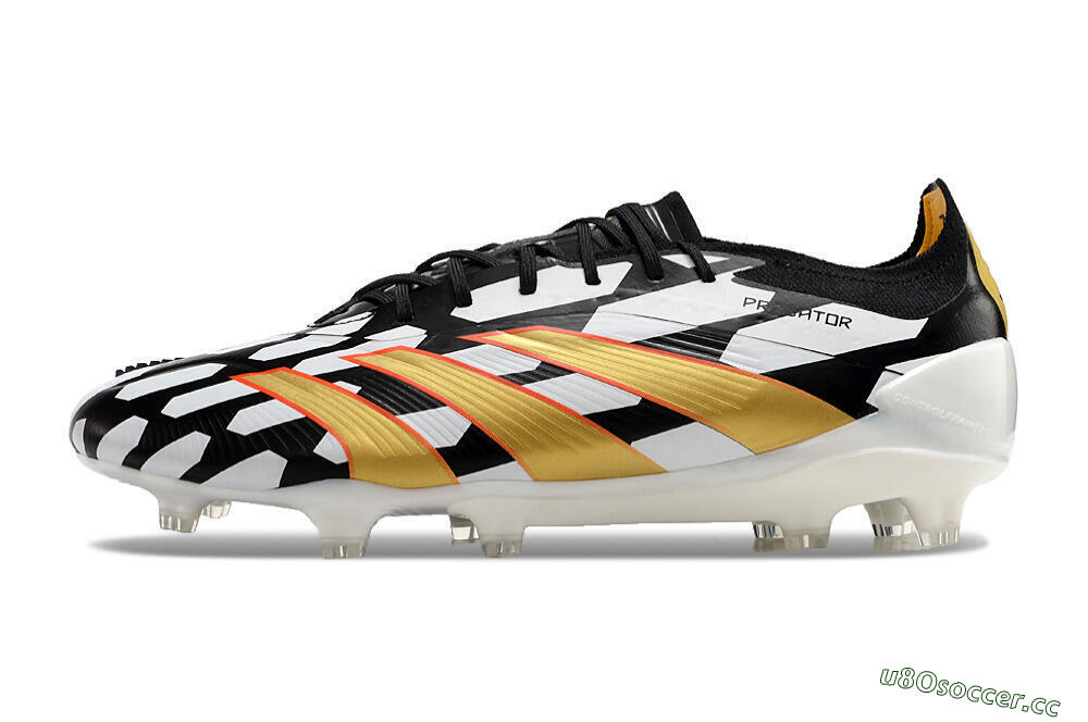 Men's Adidas Predator 24 Elite FG Firm Ground Low-Tops Football Boots - White/Black/Gold 0