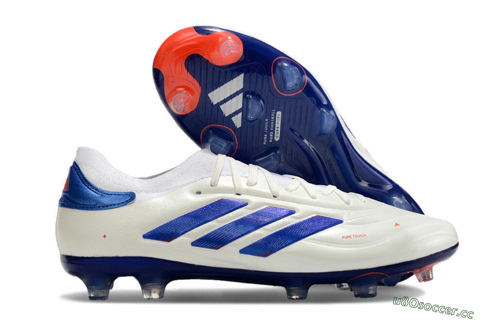 Men's Adidas Copa Pure 2+ FG Firm Ground Low-Tops Football Boots - White/Blue/Red 2