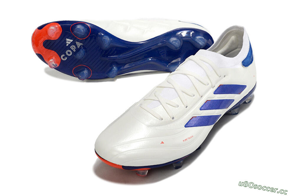 Men's Adidas Copa Pure 2+ FG Firm Ground Low-Tops Football Boots - White/Blue/Red 3
