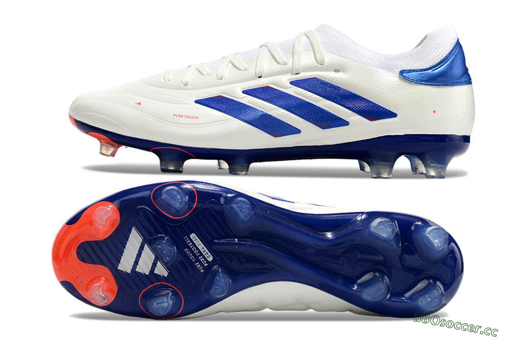 Men's Adidas Copa Pure 2+ FG Firm Ground Low-Tops Football Boots - White/Blue/Red 1