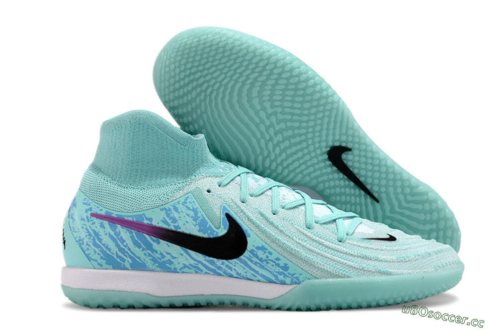 Men's Nike Phantom Luna Elite NU IC Indoor & Futsal High-Tops Football Shoes - Jade/Black/Purple 2