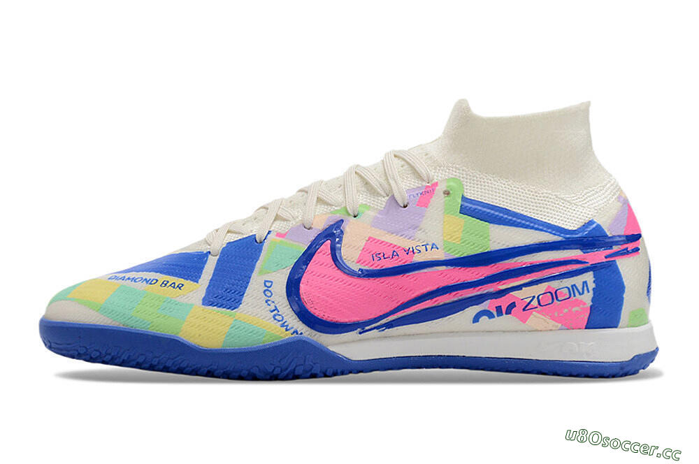Men's Nike Air Zoom Mercurial Superfly 9 Elite IC Indoor & Futsal High-Tops Football Shoes - White/Blue/Pink/Yellow 0