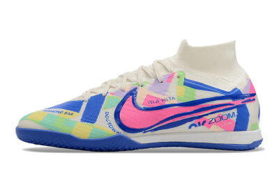 Men's Nike Air Zoom Mercurial Superfly 9 Elite IC Indoor & Futsal High-Tops Football Shoes - White/Blue/Pink/Yellow