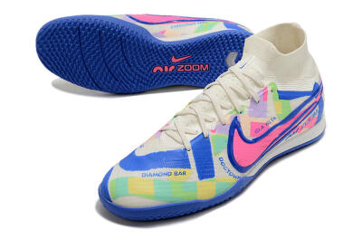 Men's Nike Air Zoom Mercurial Superfly 9 Elite IC Indoor & Futsal High-Tops Football Shoes - White/Blue/Pink/Yellow