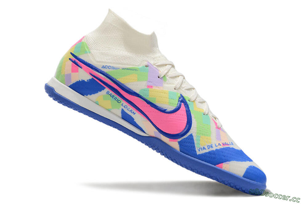 Men's Nike Air Zoom Mercurial Superfly 9 Elite IC Indoor & Futsal High-Tops Football Shoes - White/Blue/Pink/Yellow 4