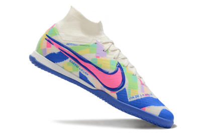 Men's Nike Air Zoom Mercurial Superfly 9 Elite IC Indoor & Futsal High-Tops Football Shoes - White/Blue/Pink/Yellow